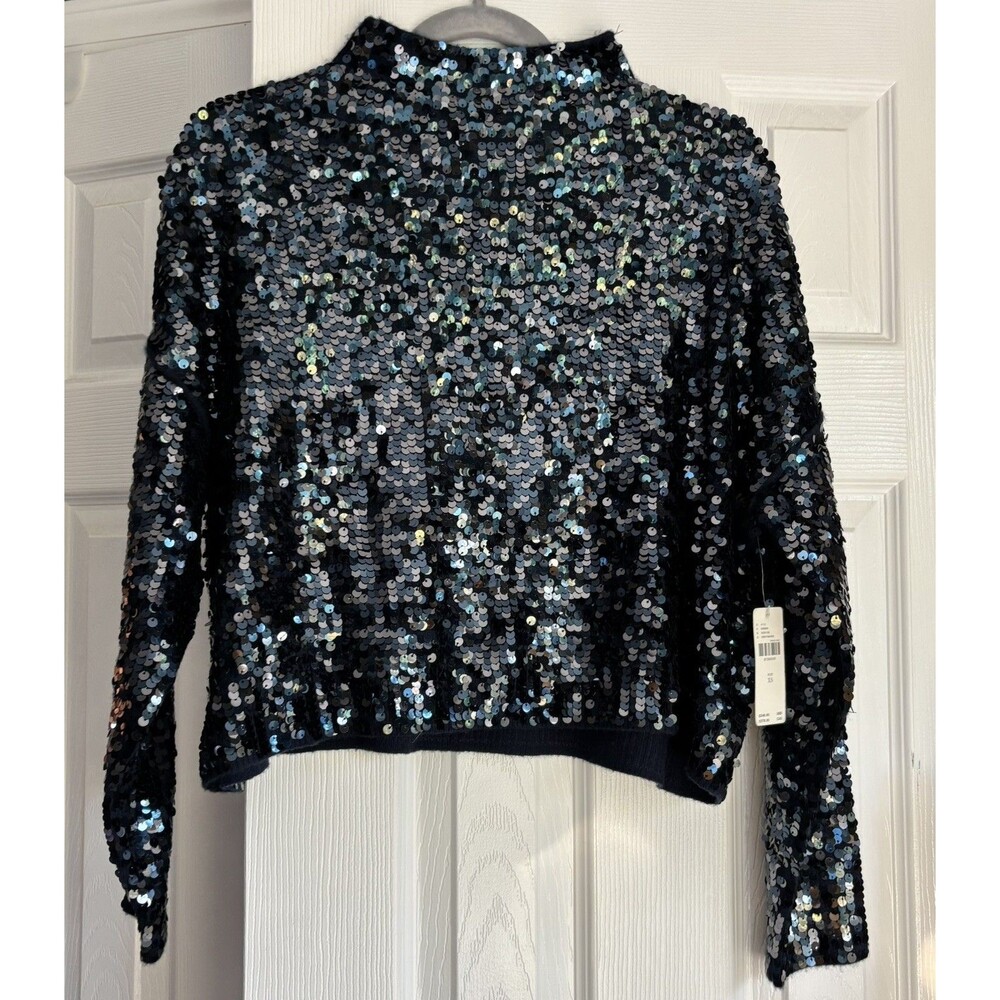 NWT Pilcro XS The Alani 100% Cashmere Blue Sequined Mockneck Sweater Shimmer